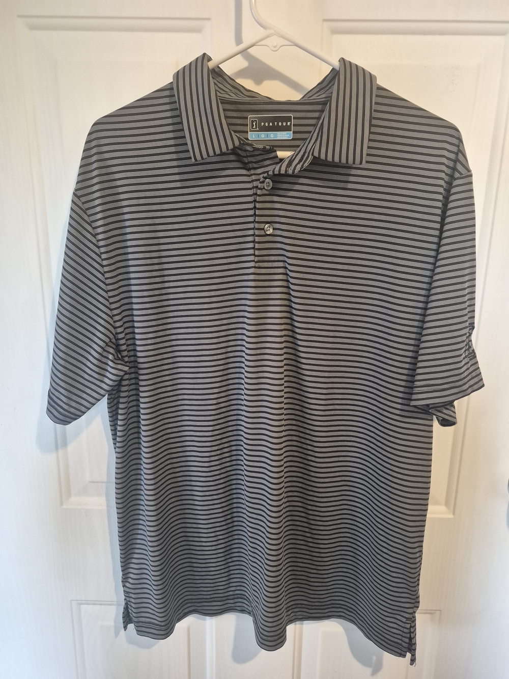 PGA Tour Men’s Light Gray & Black Striped Polo